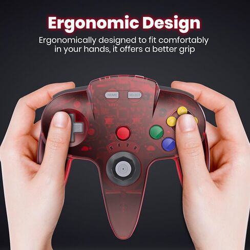 2 Pack Wireless N64 Controller Made for Switch 1 & 2, N64 Console, Wireless 2.4 GHz Receivers Compatible with Switch Online, Windows PC, macOS (Built-in Vibration) (Rechargeable) Gunmetal Grey/Red in Saudi Arabia