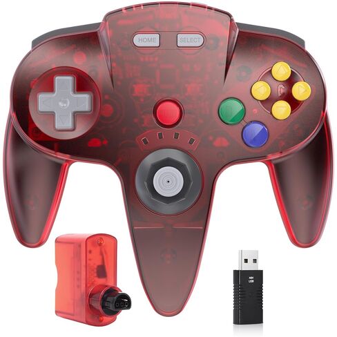 2 Pack Wireless N64 Controller Made for Switch 1 & 2, N64 Console, Wireless 2.4 GHz Receivers Compatible with Switch Online, Windows PC, macOS (Built-in Vibration) (Rechargeable) Gunmetal Grey/Red in Saudi Arabia