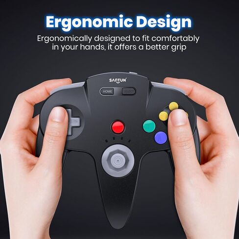 SAFFUN 2 Pack Wireless N64 Controller Made for Switch 1 & 2، وحدة تحكم N64، أجهزة استقبال لاسلكية 2.4 جيجا هرتز متوافقة مع Switch Online، Windows PC، macOS (اهتزاز مدمج) (قابلة لإعادة الشحن) ليموني/أسود in Saudi Arabia