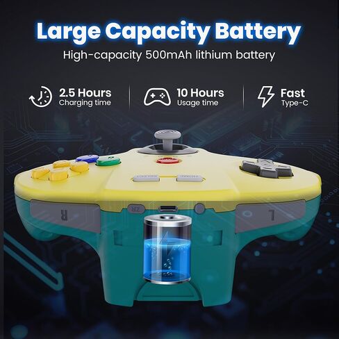 SAFFUN 2 Pack Wireless N64 Controller Made for Switch 1 & 2، وحدة تحكم N64، أجهزة استقبال لاسلكية 2.4 جيجا هرتز متوافقة مع Switch Online، Windows PC، macOS (اهتزاز مدمج) (قابلة لإعادة الشحن) ليموني/أسود in Saudi Arabia
