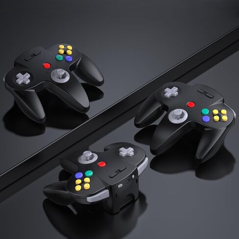 SAFFUN 2 Pack Wireless N64 Controller Made for Switch 1 & 2، وحدة تحكم N64، أجهزة استقبال لاسلكية 2.4 جيجا هرتز متوافقة مع Switch Online، Windows PC، macOS (اهتزاز مدمج) (قابلة لإعادة الشحن) ليموني/أسود in Saudi Arabia