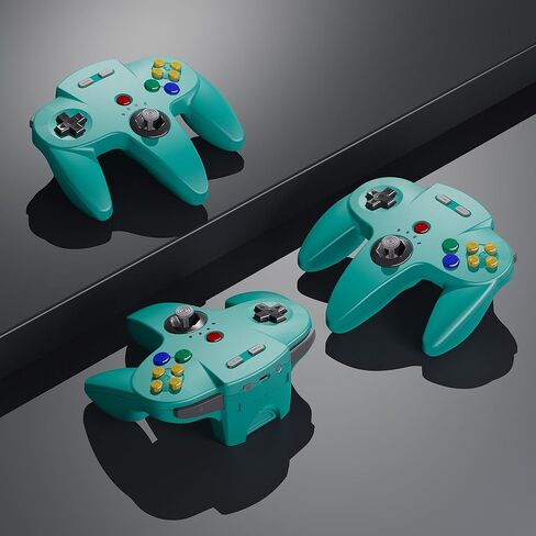 SAFFUN 2 Pack Wireless N64 Controller Made for Switch 1 & 2، وحدة تحكم N64، أجهزة استقبال لاسلكية 2.4 جيجا هرتز متوافقة مع Switch Online، Windows PC، macOS (اهتزاز مدمج) (قابلة لإعادة الشحن) رمادي / سماوي in Saudi Arabia