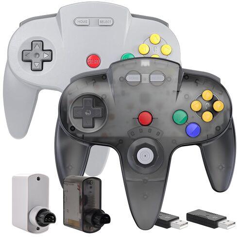 2 Pack Wireless N64 Controller Made for Switch 1 & 2, N64 Console, Wireless 2.4 GHz Receivers Compatible with Switch Online, Windows PC, macOS (Built-in Vibration) (Rechargeable) Gunmetal Grey/Gray in Saudi Arabia