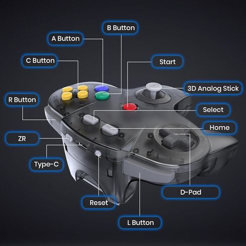 2 Pack Wireless N64 Controller Made for Switch 1 & 2, N64 Console, Wireless 2.4 GHz Receivers Compatible with Switch Online, Windows PC, macOS (Built-in Vibration) (Rechargeable) Gunmetal Grey/Yellow in Saudi Arabia