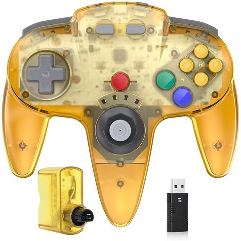 2 Pack Wireless N64 Controller Made for Switch 1 & 2, N64 Console, Wireless 2.4 GHz Receivers Compatible with Switch Online, Windows PC, macOS (Built-in Vibration) (Rechargeable) Gunmetal Grey/Yellow in Saudi Arabia