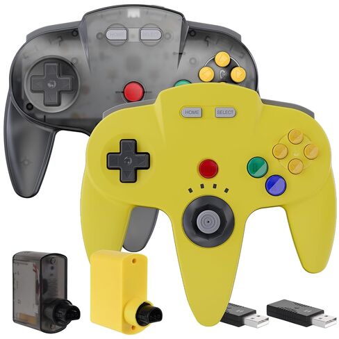 2 Pack Wireless N64 Controller Made for Switch 1 & 2, N64 Console, Wireless 2.4 GHz Receivers Compatible with Switch Online, Windows PC, macOS (Built-in Vibration) (Rechargeable) Lemon/Gunmetal Grey in Saudi Arabia