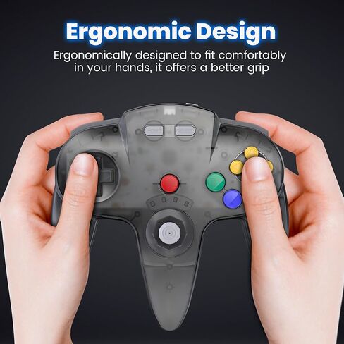2 Pack Wireless N64 Controller Made for Switch 1 & 2, N64 Console, Wireless 2.4 GHz Receivers Compatible with Switch Online, Windows PC, macOS (Built-in Vibration) (Rechargeable) Lemon/Gunmetal Grey in Saudi Arabia