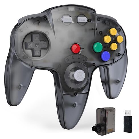 2 Pack Wireless N64 Controller Made for Switch 1 & 2, N64 Console, Wireless 2.4 GHz Receivers Compatible with Switch Online, Windows PC, macOS (Built-in Vibration) (Rechargeable) Lemon/Gunmetal Grey in Saudi Arabia