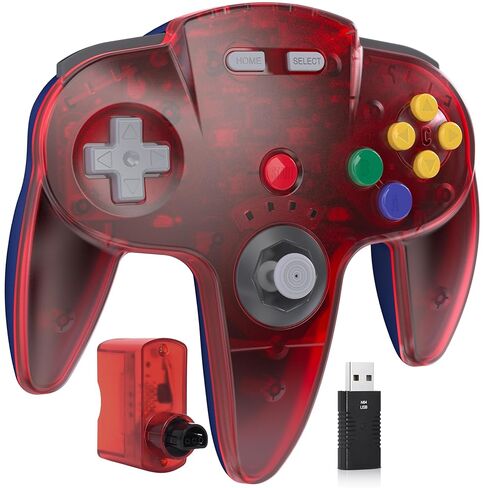 قطعتان من وحدة التحكم N64 اللاسلكية مصممة للمحول 1 و2، وحدة تحكم N64، أجهزة استقبال لاسلكية 2.4 جيجا هرتز متوافقة مع Switch Online، Windows PC، macOS (اهتزاز مدمج) (قابلة لإعادة الشحن) ليموني/أحمر شفاف in Saudi Arabia