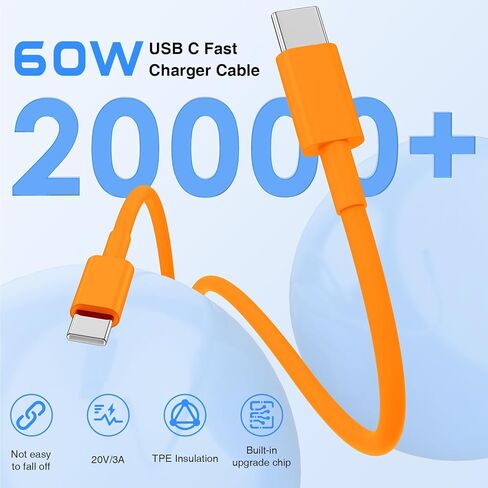 QZIIW Super Fast Charger Type C, 60W Colorful Mixed USB C Fast Charger Block 3 Pack & Extra Long 60W 3/6/10FT USB C Cable - PD Quick Charging 3.0 for iPhone 17 16 15 Samsung Galaxy S26 Ultra S25 S24+ in Saudi Arabia