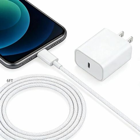 20W Mobile Fast Charging Phone Charger Fast Charging Cable 6FT Compatible with Apple iPhone 17 air/ 16/15 pro max/Plus, Long USB C to USB-C Charger 6 feet for iPhone air/17/16/15. in Saudi Arabia