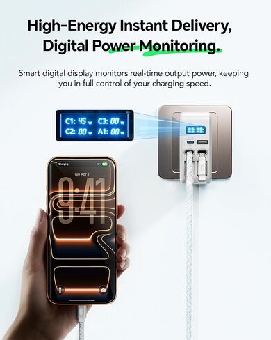 67W Retractable Wall Charger, Retractable USB C Charger Wall Plug with Digital Display, GaN Fast Charger, Dual Retractable Cables 3.3ft, 4-in-1 Travel Charger for MacBook Pro, iPhone 17/16, Galaxy S26 in Saudi Arabia
