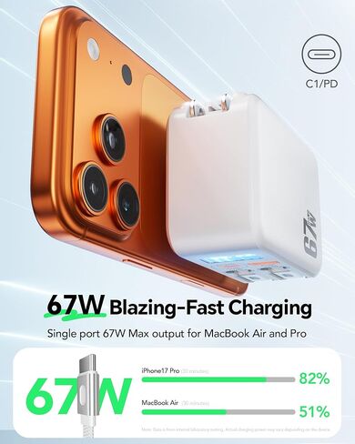 67W Retractable Wall Charger, Retractable USB C Charger Wall Plug with Digital Display, GaN Fast Charger, Dual Retractable Cables 3.3ft, 4-in-1 Travel Charger for MacBook Pro, iPhone 17/16, Galaxy S26 in Saudi Arabia