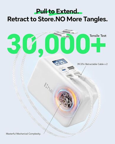 67W Retractable Wall Charger, Retractable USB C Charger Wall Plug with Digital Display, GaN Fast Charger, Dual Retractable Cables 3.3ft, 4-in-1 Travel Charger for MacBook Pro, iPhone 17/16, Galaxy S26 in Saudi Arabia