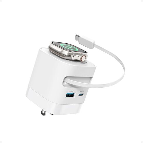 CHARCO Charging Block for Apple Watch, 35W Retractable Wall Charger USB C Built in Wireless Smart Watch Charging and Foldable Plug, Charger Block Compatible with iPhone, AirPods, iWatch, 1 Pack in Kuwait