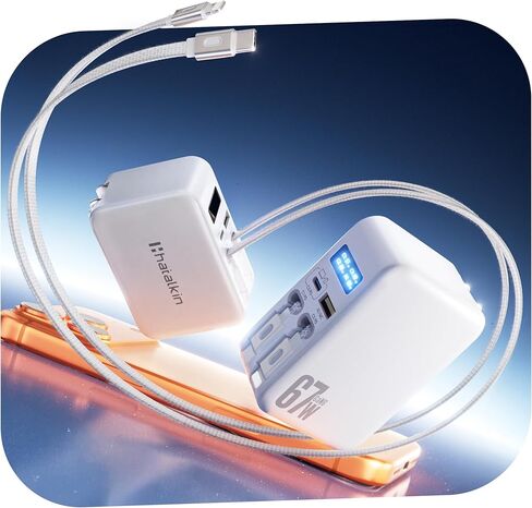 67W Retractable Wall Charger, Retractable USB C Charger Wall Plug with Digital Display, GaN Fast Charger, Dual Retractable Cables 3.3ft, 4-in-1 Travel Charger for MacBook Pro, iPhone 17/16, Galaxy S26 in Saudi Arabia