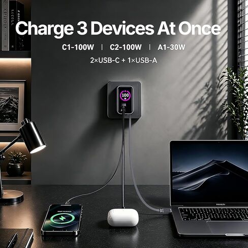 100W USB C Charger Block,Retractable Wall Charger,Foldable GaN Smart Display Charger, Compact MacBook Charger,Fast Power Adapter for MacBook Pro/Air/Neo, iPhone 17/16, Galaxy S26/25, Pixel, iPad, DJI in Saudi Arabia