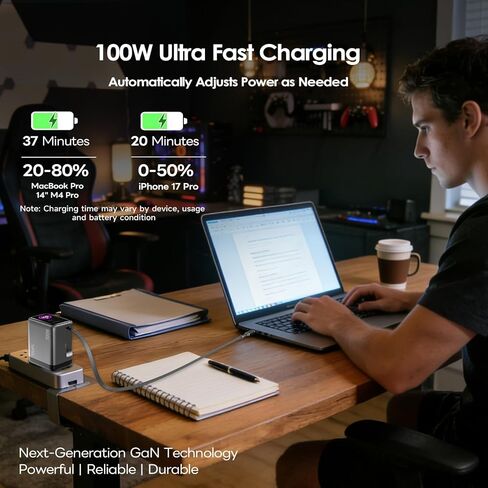 100W USB C Charger Block,Retractable Wall Charger,Foldable GaN Smart Display Charger, Compact MacBook Charger,Fast Power Adapter for MacBook Pro/Air/Neo, iPhone 17/16, Galaxy S26/25, Pixel, iPad, DJI in Saudi Arabia