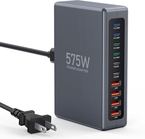 2026 كتلة شاحن USB C محدثة بقدرة 575 واط، 10 منافذ GaN فائقة السرعة USB C محطة شحن Hub Block Cube، محول شاحن سريع للكمبيوتر المحمول لأجهزة iPhone/MacBook Pro/Air، DELL، iPad، Samsung Galaxy in Kuwait