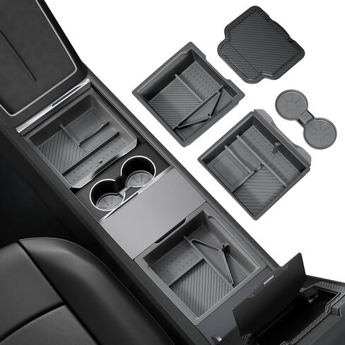REEVAA 2025 Tesla New Model Y (2026 Juniper)/3 Highland Center Console Organizer Tray Accessories [Shockproof, No-Noise], Silicone Edition, 4PCS in Saudi Arabia