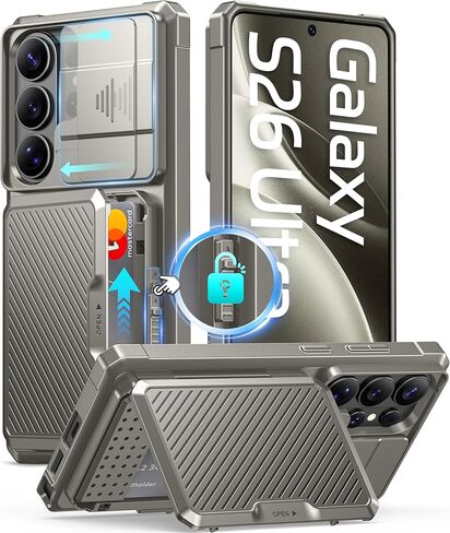 حافظة GolbinBox لهاتف Samsung Galaxy S26 Ultra مع حامل بطاقات وغطاء كاميرا منزلق، قفل أمان مدمج وحماية RFID، [يحمل 4-5 بطاقات أو نقود]، محفظة Galaxy S26 Ultra مقاس 6.9 بوصة، حبر أسود in Kuwait