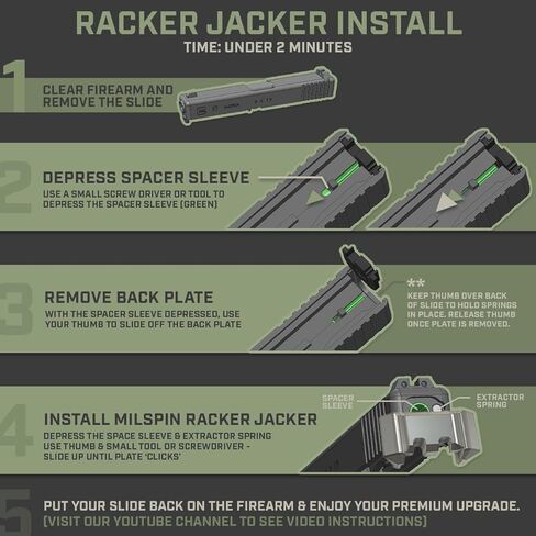 رافعة رافعة من الألومنيوم من فئة الطائرات من Milspin متوافقة مع Glock 17 و19 و19X و26 وPSA Dagger والمزيد مع قبضة منزلقة محسنة in Kuwait