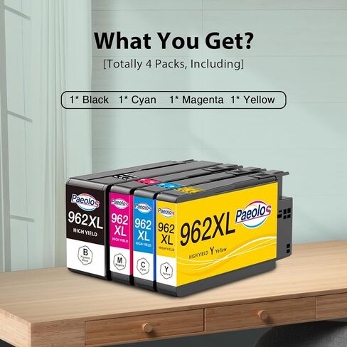 962 962XL خراطيش الحبر كومبو حزمة أحدث شريحة لخراطيش الحبر HP 962XL كومبو حزمة لـ HP962XL لحبر HP 962 لـ HP Officejet Pro 9010 9015 9020 9018 9025 طابعة أسود سماوي أرجواني أصفر، 4 عبوات in Kuwait