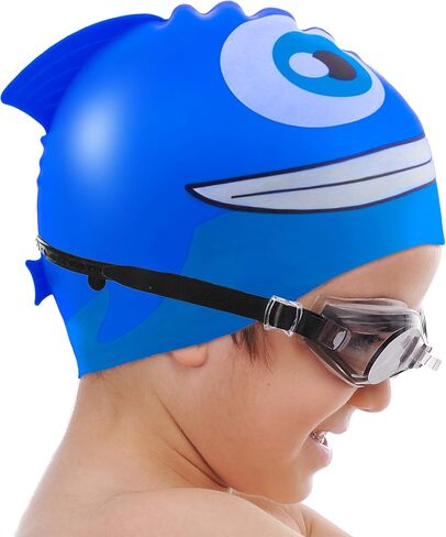Fishy Fin Silicone Swimming and Diving Cap for Kids and Toddlers | Pool and Aquatic Sports Accessories for Boys and Girls | Cute Fish Design Recreational & Beginner Swimwear for Children in Saudi Arabia
