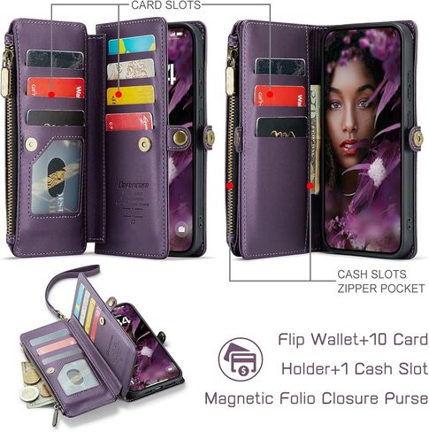 Defencase متوافق مع محفظة Samsung Galaxy S24 FE مع حامل بطاقات RFID للنساء والرجال، جراب هاتف من جلد البولي يوريثان المغناطيسي بسحاب قابل للطي لهاتف Galaxy S24 FE 5G 6.7 بوصة، أرجواني in Saudi Arabia