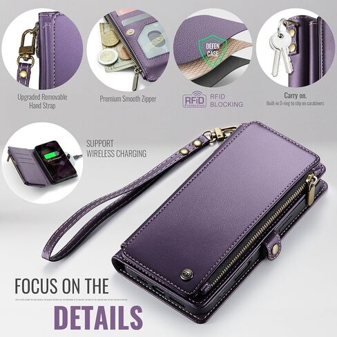 Defencase متوافق مع محفظة Samsung Galaxy S24 FE مع حامل بطاقات RFID للنساء والرجال، جراب هاتف من جلد البولي يوريثان المغناطيسي بسحاب قابل للطي لهاتف Galaxy S24 FE 5G 6.7 بوصة، أرجواني in Saudi Arabia