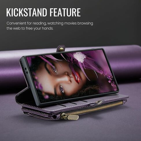 Defencase متوافق مع محفظة Samsung Galaxy S24 FE مع حامل بطاقات RFID للنساء والرجال، جراب هاتف من جلد البولي يوريثان المغناطيسي بسحاب قابل للطي لهاتف Galaxy S24 FE 5G 6.7 بوصة، أرجواني in Saudi Arabia