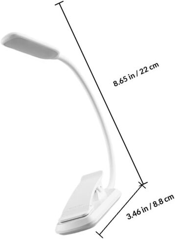 USB Rechargeable LED Reading Lamp Eye-Protection Clip Light, White 88x40x220mm, Portable Book Light for Night Studying and Bedside Use in Saudi Arabia