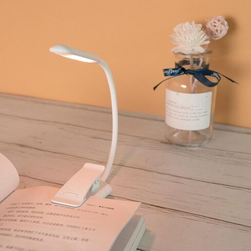 USB Rechargeable LED Reading Lamp Eye-Protection Clip Light, White 88x40x220mm, Portable Book Light for Night Studying and Bedside Use in Saudi Arabia