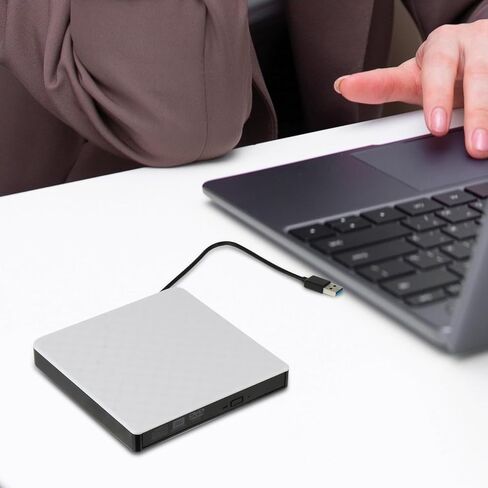Veemoon محرك أقراص DVD خارجي USB 3.0 ناسخ أقراص مضغوطة محرك أقراص ضوئي محمول لسطح المكتب للكمبيوتر المحمول، تصميم أبيض متوافق مع أنظمة تشغيل متعددة in Kuwait