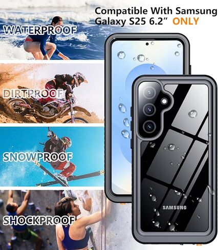 Designed for Samsung Galaxy S25 Case Waterproof, Built-in Lens & Screen Protector Military Shockproof Dropproof IP68 Underwater Full Body Phone Case for Galaxy S25 5G 6.2"-Black (2025) in Saudi Arabia