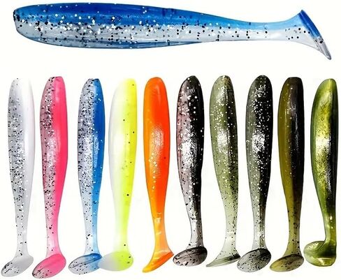 10PCS 10PCS Soft Silicone Lures - T-Tail Swims for Bass & Perch, Leadless, Fresh & Saltwater, ColorMixing in Saudi Arabia