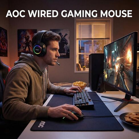 AOC Wired Gaming Mouse, 7200DPI RGB Ergonomic Computer Mouse with Optical Sensor Game Corded Mouse, 7 Programmable Buttons, USB Gaming Mice for Laptop, PC GM170 in Saudi Arabia