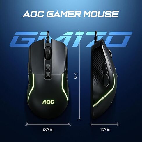 AOC Wired Gaming Mouse, 7200DPI RGB Ergonomic Computer Mouse with Optical Sensor Game Corded Mouse, 7 Programmable Buttons, USB Gaming Mice for Laptop, PC GM170 in Saudi Arabia