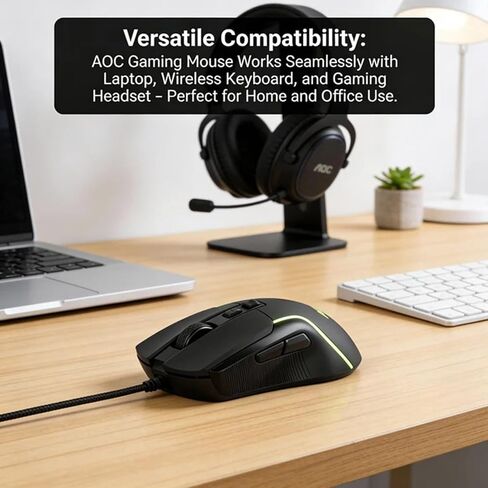 AOC Wired Gaming Mouse, 7200DPI RGB Ergonomic Computer Mouse with Optical Sensor Game Corded Mouse, 7 Programmable Buttons, USB Gaming Mice for Laptop, PC GM170 in Saudi Arabia