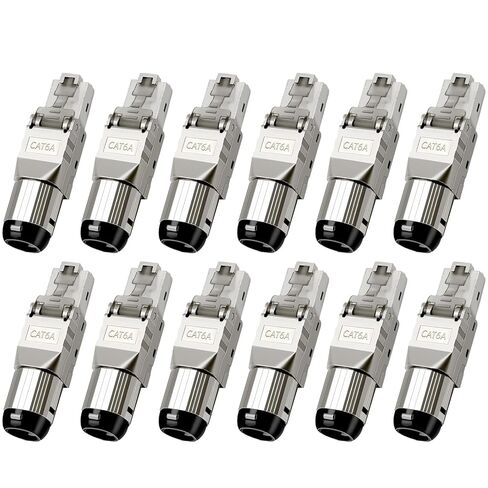 موصلات Cat 6A RJ45 خالية من الأدوات، 10 جيجابت في الثانية 500 ميجاهرتز مطلية بالذهب قابلة لإعادة الاستخدام ومحمية من سبائك الزنك موصل إيثرنت لـ Cat6a، Cat6، Cat5e، AWG 22-24، 12 حزمة in Kuwait