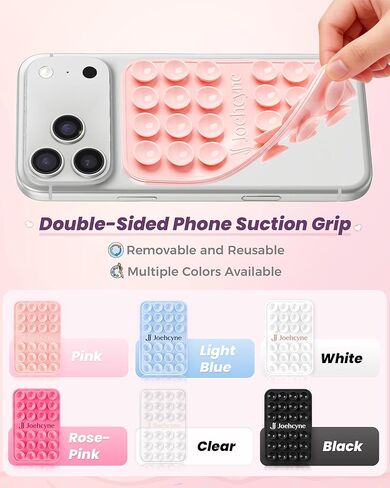 Suction Grip for Phone Case, Double Sided Silicone Suction Phone Mount, Non-Slip Strong Sticky Holder, Hands-Free for Selfie & Video, Compatible with iPhone Android, Light Pink+ Black - 2 Pack in Saudi Arabia