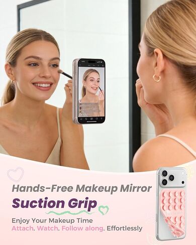 Suction Grip for Phone Case, Double Sided Silicone Suction Phone Mount, Non-Slip Strong Sticky Holder, Hands-Free for Selfie & Video, Compatible with iPhone Android, Light Pink+ Black - 2 Pack in Saudi Arabia