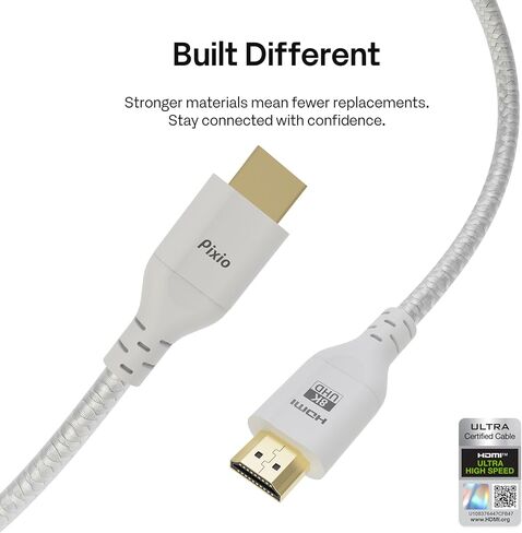 Pixio PS2D ذراع شاشة مزدوج فائق الجودة وشديد التحمل باللون الأبيض مع كابل HDMI 2.1 أبيض معتمد للغاية وسرعة عالية للغاية 6FT 8K 60 هرتز 4K 120 هرتز مضفر من النايلون in Kuwait