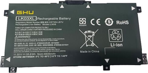 GHU New HP LK03XL Battery L09281-855 916814-855 for HP Envy x360 15-BP 15-CN 17-AE 17-CE 17-BW 15M-bq 15m-cn0xxx 15-cn0xxx, 11.55V Compatible with L09281 855 Battery and L09281 855 LK03XL, Free Return in Saudi Arabia