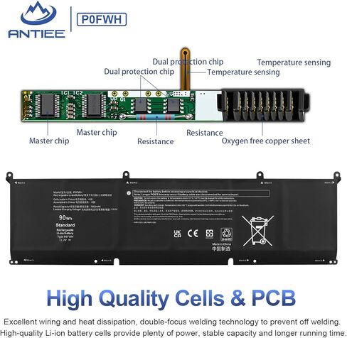 ANTIEE P0FWH 90Wh استبدال بطارية الكمبيوتر المحمول Dell Alienware m16 R2 Inspiron 16 Plus 7640 Inspiron 16 7640 2-in-1 Series POFWH HGJCY 0M9DG0 11.7V 7692mAh 6-Cell in Kuwait