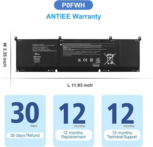 ANTIEE P0FWH 90Wh استبدال بطارية الكمبيوتر المحمول Dell Alienware m16 R2 Inspiron 16 Plus 7640 Inspiron 16 7640 2-in-1 Series POFWH HGJCY 0M9DG0 11.7V 7692mAh 6-Cell in Kuwait