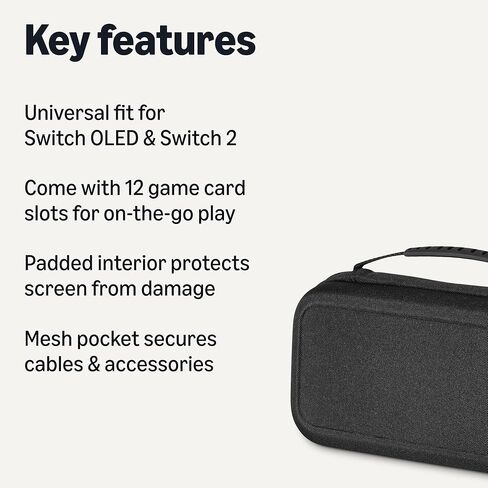 Amazon Basics Universal Nintendo Switch Case with 12 Game Card Slots, Fits Switch OLED and Switch 2, Black, 1-Pack in Saudi Arabia