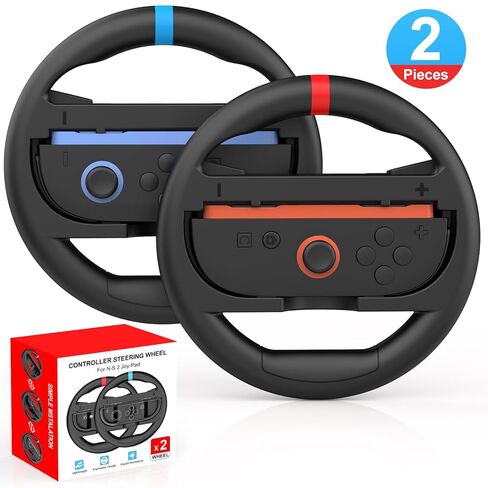 IEFROM 2-Pack Switch Steering Wheel, Black Joy-Con Grip for Mario Kart 8 Deluxe & Mario Kart 9, Plug-and-Play Racing Controller, Ideal Gift Accessory in Saudi Arabia