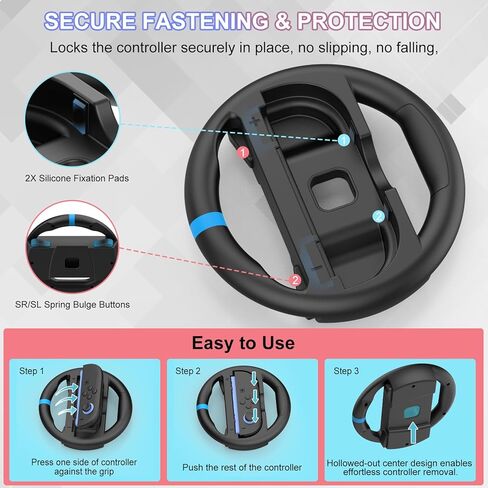 IEFROM 2-Pack Switch Steering Wheel, Black Joy-Con Grip for Mario Kart 8 Deluxe & Mario Kart 9, Plug-and-Play Racing Controller, Ideal Gift Accessory in Saudi Arabia
