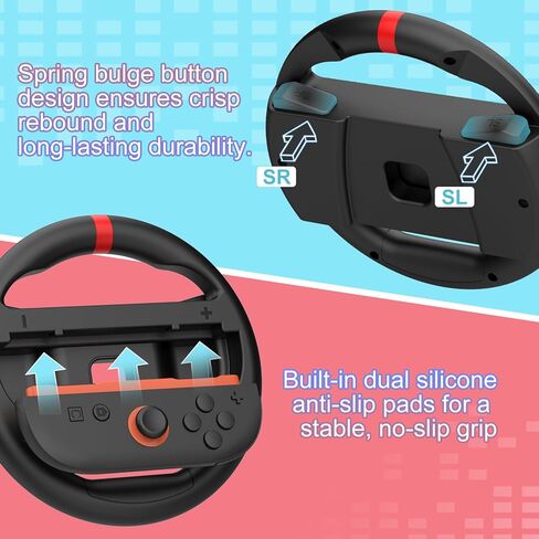 IEFROM 2-Pack Switch Steering Wheel, Black Joy-Con Grip for Mario Kart 8 Deluxe & Mario Kart 9, Plug-and-Play Racing Controller, Ideal Gift Accessory in Saudi Arabia